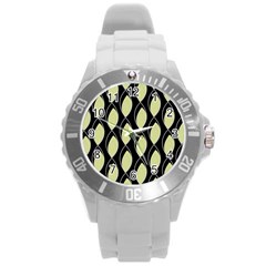 Brown Minimalist Leaves Round Plastic Sport Watch (l) by ConteMonfrey