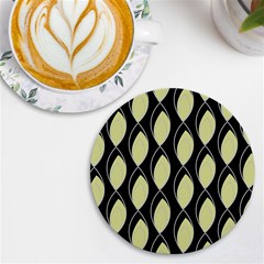 Brown Minimalist Leaves Uv Print Round Tile Coaster