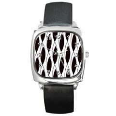 Black Minimalist Leaves Square Metal Watch