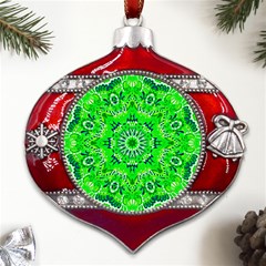 Mandala Flowers   Metal Snowflake And Bell Red Ornament