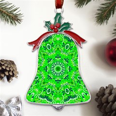 Mandala Flowers   Metal Holly Leaf Bell Ornament