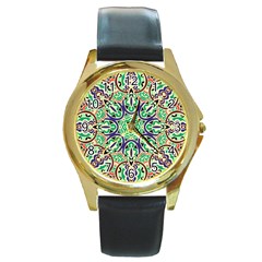 Cold Colors Mandala   Round Gold Metal Watch