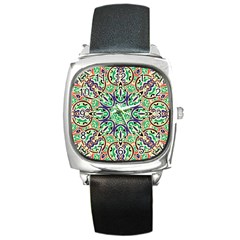 Cold Colors Mandala   Square Metal Watch