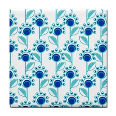 Blue Daisy Minimalist Leaves   Tile Coaster