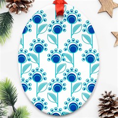 Blue Daisy Minimalist Leaves   Ornament (oval)