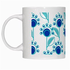 Blue Daisy Minimalist Leaves   White Mug