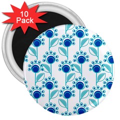 Blue Daisy Minimalist Leaves   3  Magnets (10 Pack) 