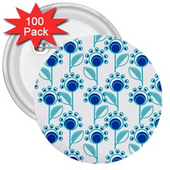 Blue Daisy Minimalist Leaves   3  Buttons (100 Pack) 