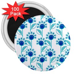 Blue Daisy Minimalist Leaves   3  Magnets (100 Pack)