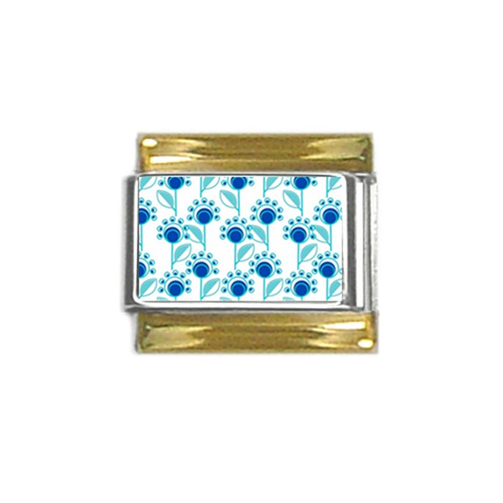 Blue Daisy Minimalist Leaves   Gold Trim Italian Charm (9mm)