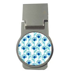 Blue Daisy Minimalist Leaves   Money Clips (round) 