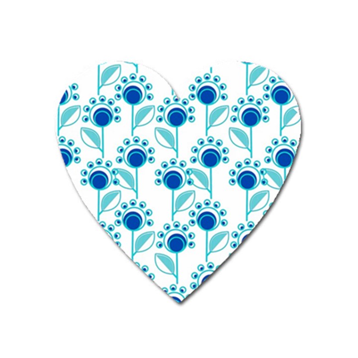 Blue Daisy Minimalist Leaves   Heart Magnet