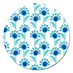 Blue Daisy Minimalist Leaves   Magnet 5  (round)