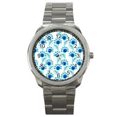 Blue Daisy Minimalist Leaves   Sport Metal Watch