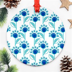 Blue Daisy Minimalist Leaves   Round Ornament (two Sides)