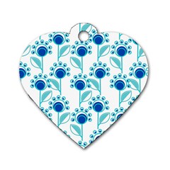 Blue Daisy Minimalist Leaves   Dog Tag Heart (one Side)