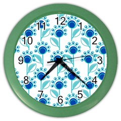 Blue Daisy Minimalist Leaves   Color Wall Clock