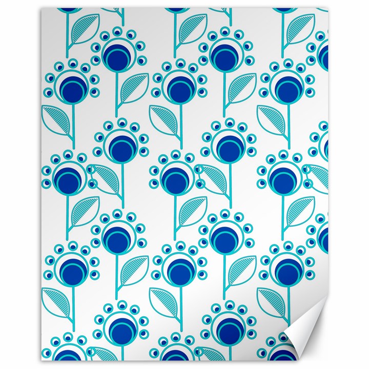 Blue Daisy Minimalist Leaves   Canvas 11  x 14 