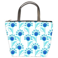 Blue Daisy Minimalist Leaves   Bucket Bag