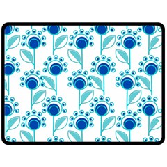 Blue Daisy Minimalist Leaves   Fleece Blanket (large)