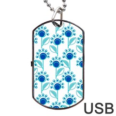 Blue Daisy Minimalist Leaves   Dog Tag Usb Flash (two Sides) by ConteMonfrey