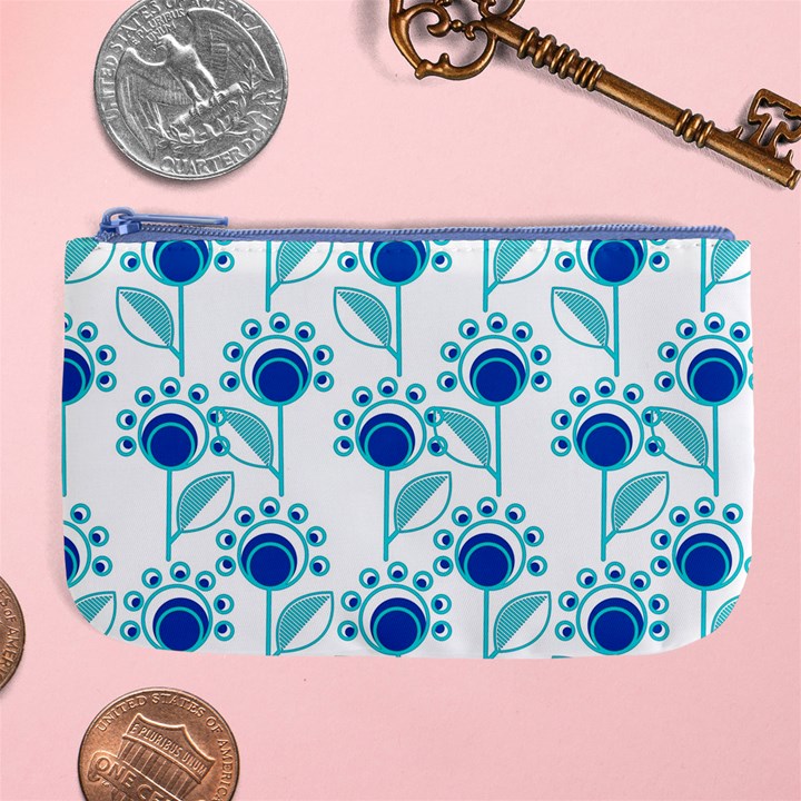 Blue Daisy Minimalist Leaves   Large Coin Purse