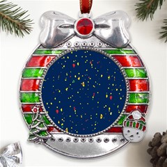 Christmas Sky Happy Metal X mas Ribbon With Red Crystal Round Ornament