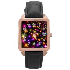 Star Colorful Christmas Abstract Rose Gold Leather Watch 