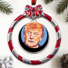 Orange Donald Trump Metal Red Ribbon Round Ornament by vintagetrump