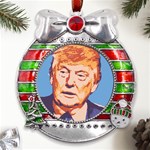 Orange Donald Trump Metal X Mas Ribbon With Red Crystal Round Ornament Front