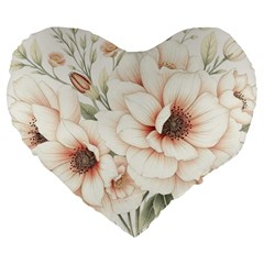 Floral Design 02 Large 19  Premium Flano Heart Shape Cushions