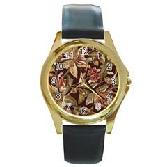 Firefly Floral Art For Print On Fabric; Fashion, Style, Handmade Design 87878 (4) Round Gold Metal Watch