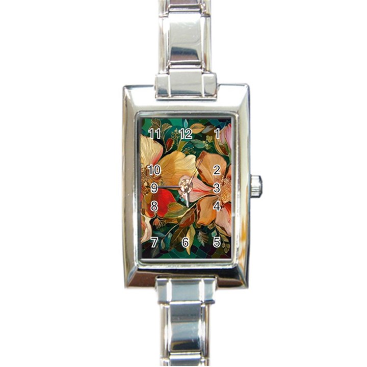  Floral Design 03 Rectangle Italian Charm Watch