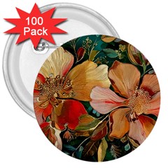  Floral Design 03 3  Buttons (100 Pack) 