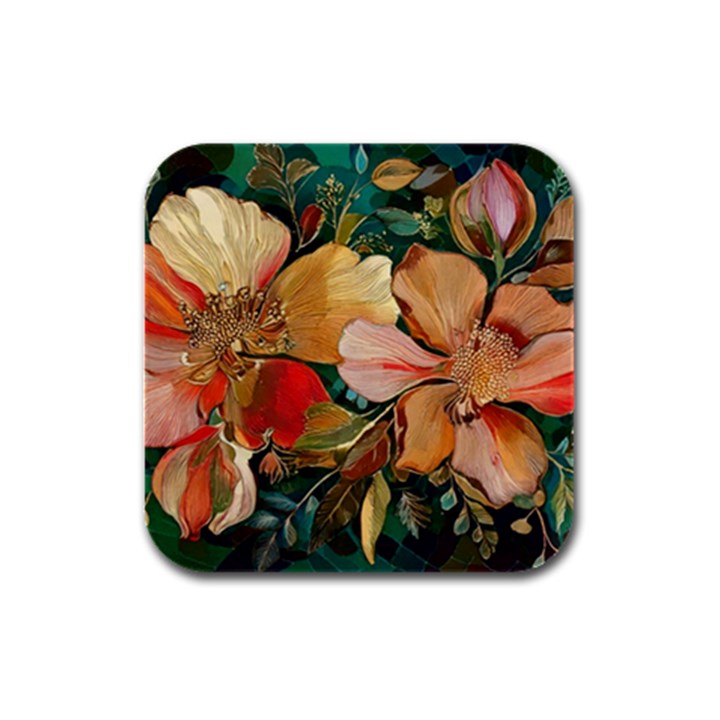  Floral Design 03 Rubber Square Coaster (4 pack)