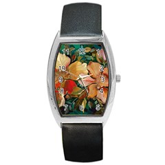  Floral Design 03 Barrel Style Metal Watch