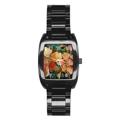  Floral Design 03 Stainless Steel Barrel Watch