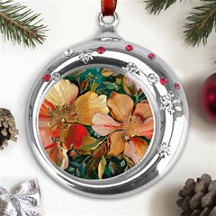  Floral Design 03 Metal Snowflake Red Crystal Round Ornament