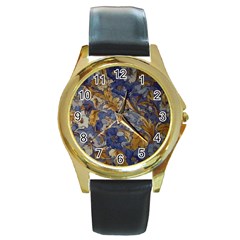  Floral Design Round Gold Metal Watch