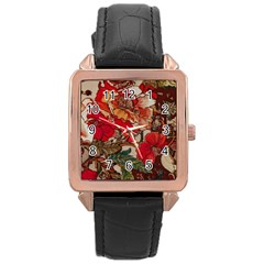 Floral Design 05 Rose Gold Leather Watch 