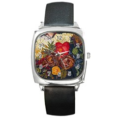 Floral Design 06 Square Metal Watch