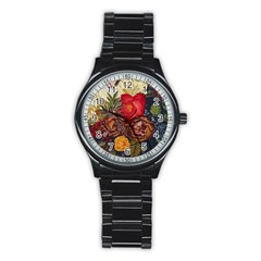 Floral Design 06 Stainless Steel Round Watch