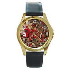 Christmas Art 01 Round Gold Metal Watch