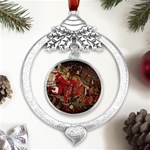 Christmas Art 01 Metal Silver X mas Leaves Round Ornament Front