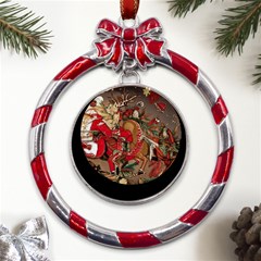 Christmas Art 01 Metal Red Ribbon Round Ornament