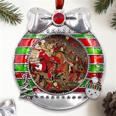 Christmas Art 01 Metal X Mas Ribbon With Red Crystal Round Ornament