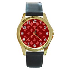 Illustrations Red Abstract Pattern Seamless Texture Round Gold Metal Watch