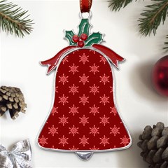 Illustrations Red Abstract Pattern Seamless Texture Metal Holly Leaf Bell Ornament by Hannah976