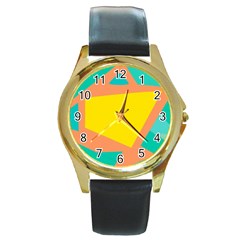 Geometric Design 02 Round Gold Metal Watch