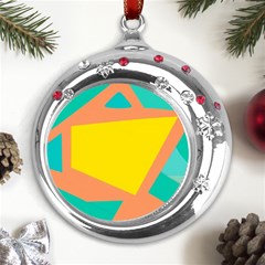 Geometric Design 02 Metal Snowflake Red Crystal Round Ornament by myclothy